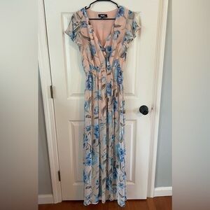 Lulus long dress with short sleeves - pink with blue florals